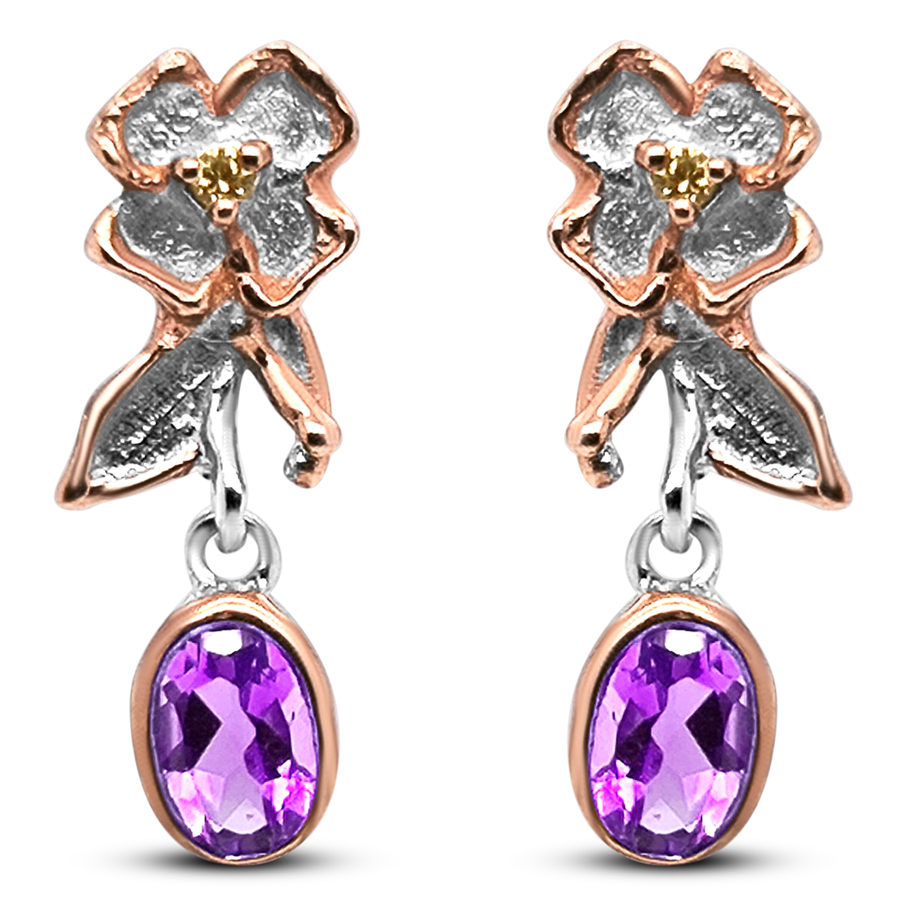 Cercei Argint placati cu Aur 14K și Ametist-Safir
