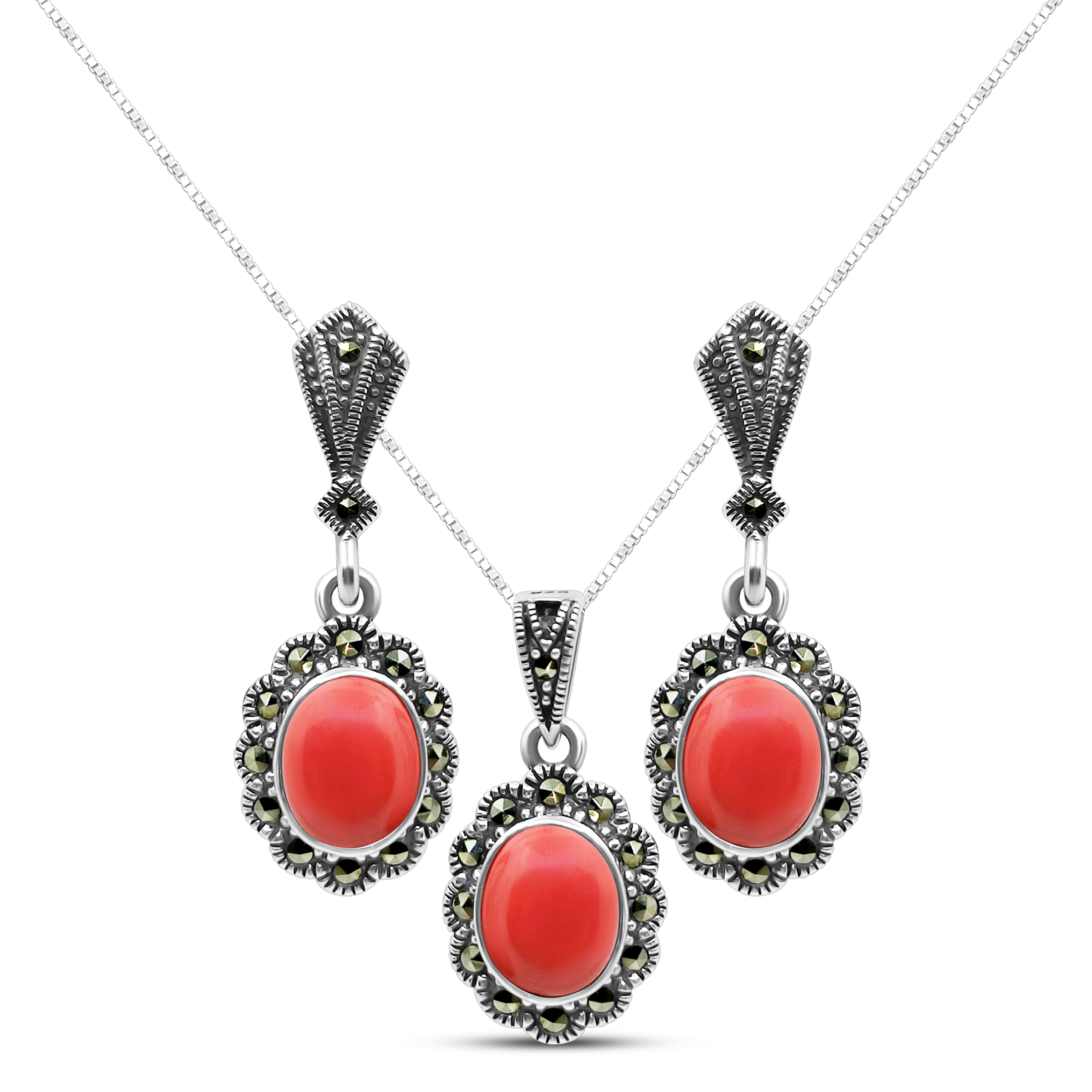 Set Argint cu Agata si Marcasite