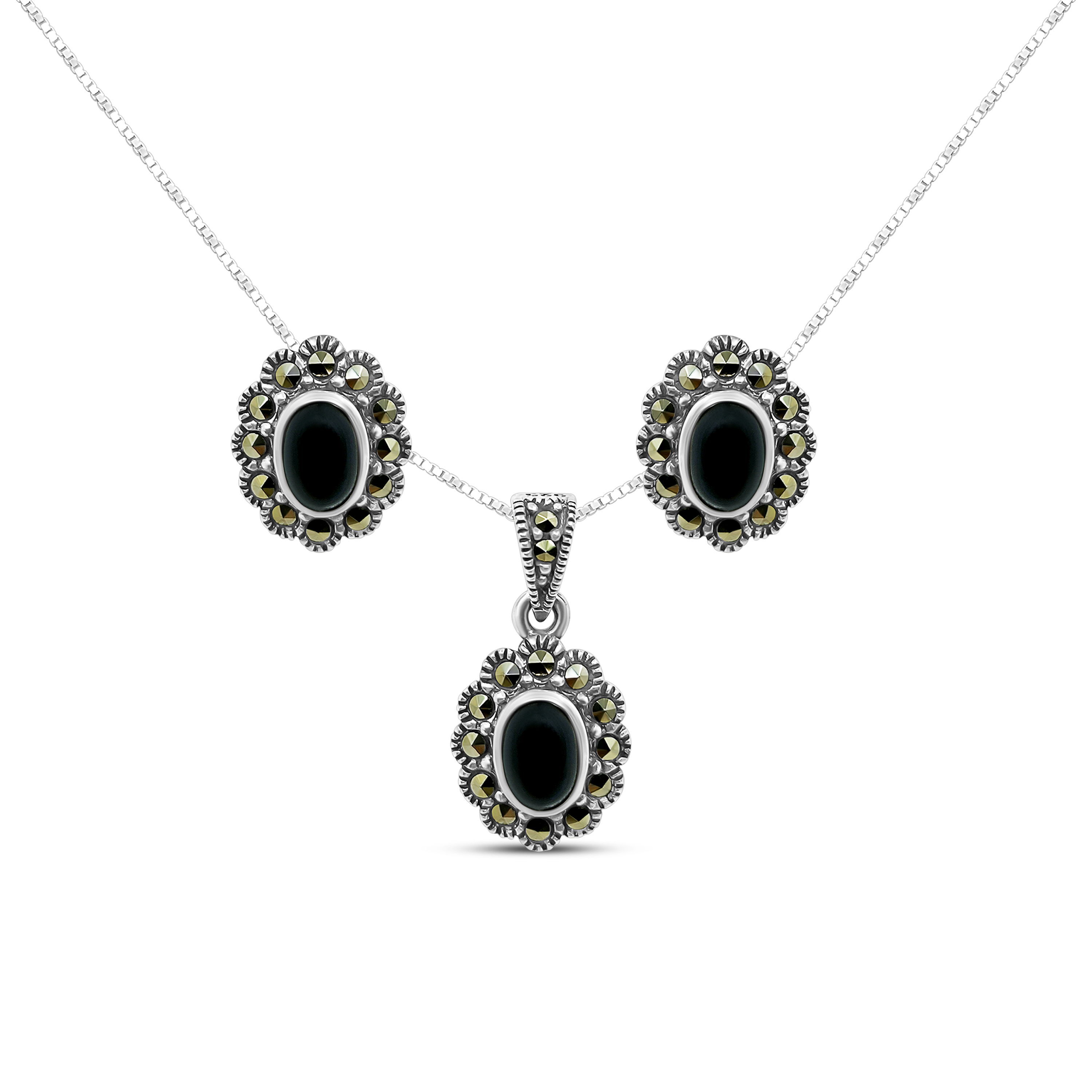 Set Argint cu Onix si Marcasite