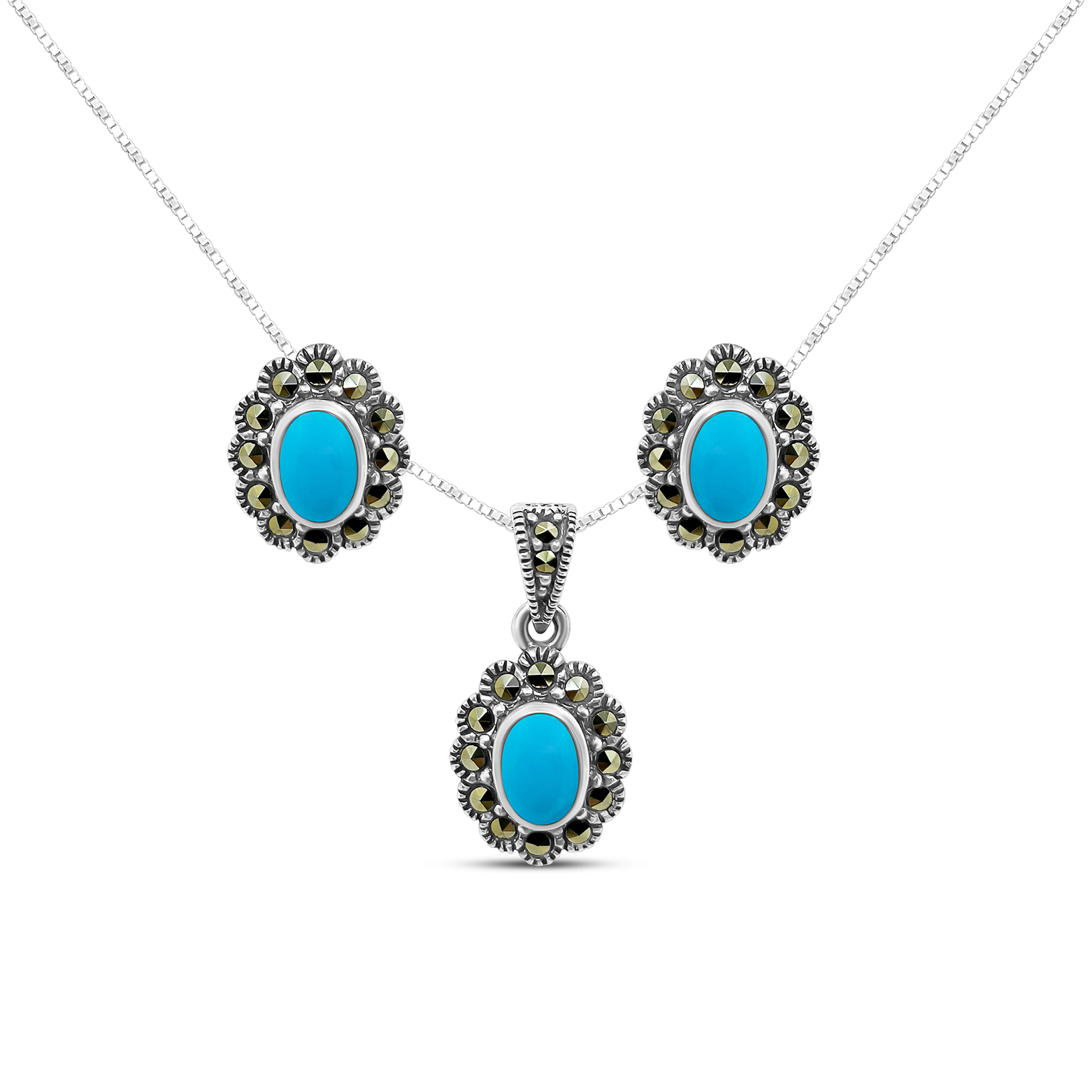 Set Argint cu Agata si Marcasite