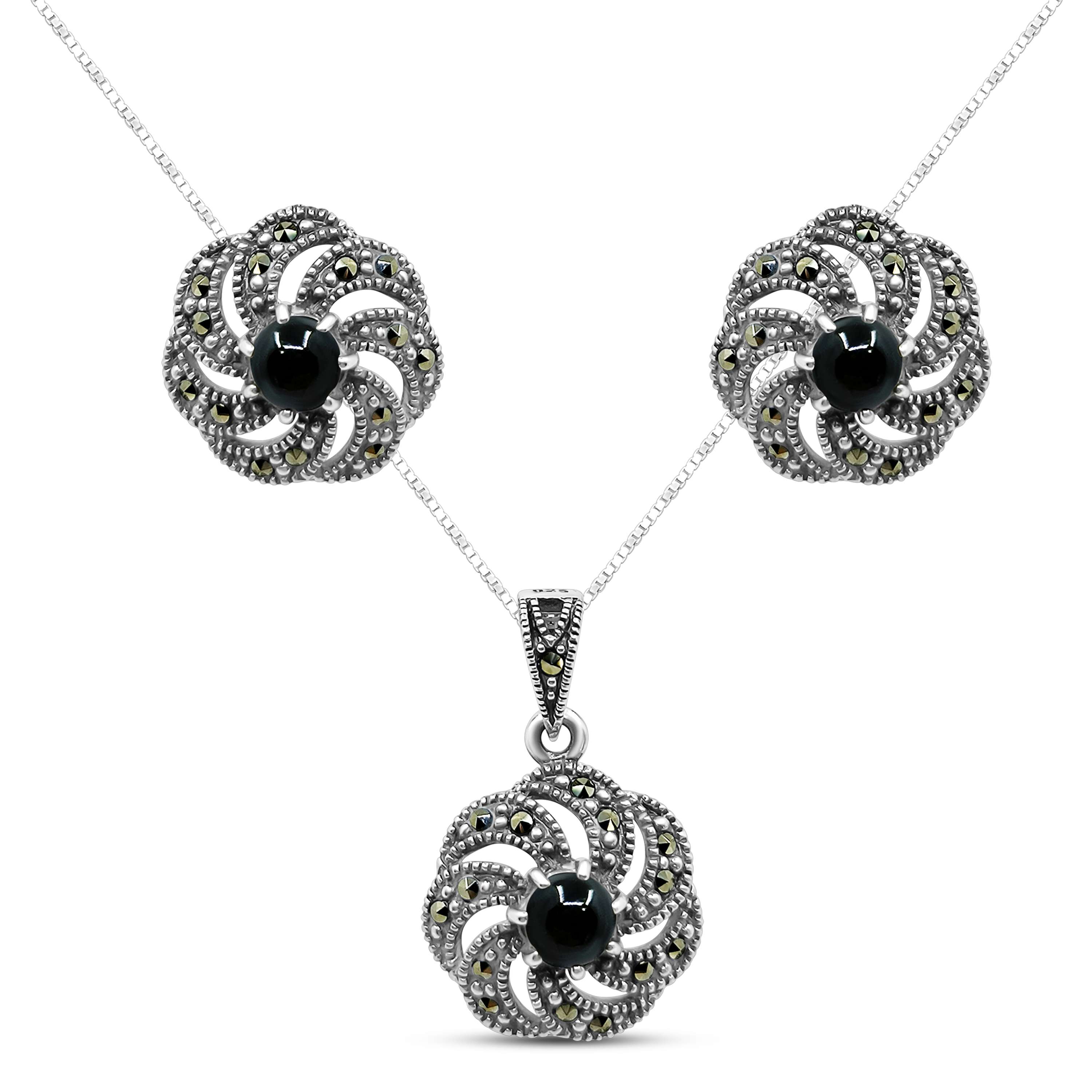 Set Argint cu Onix si Marcasite