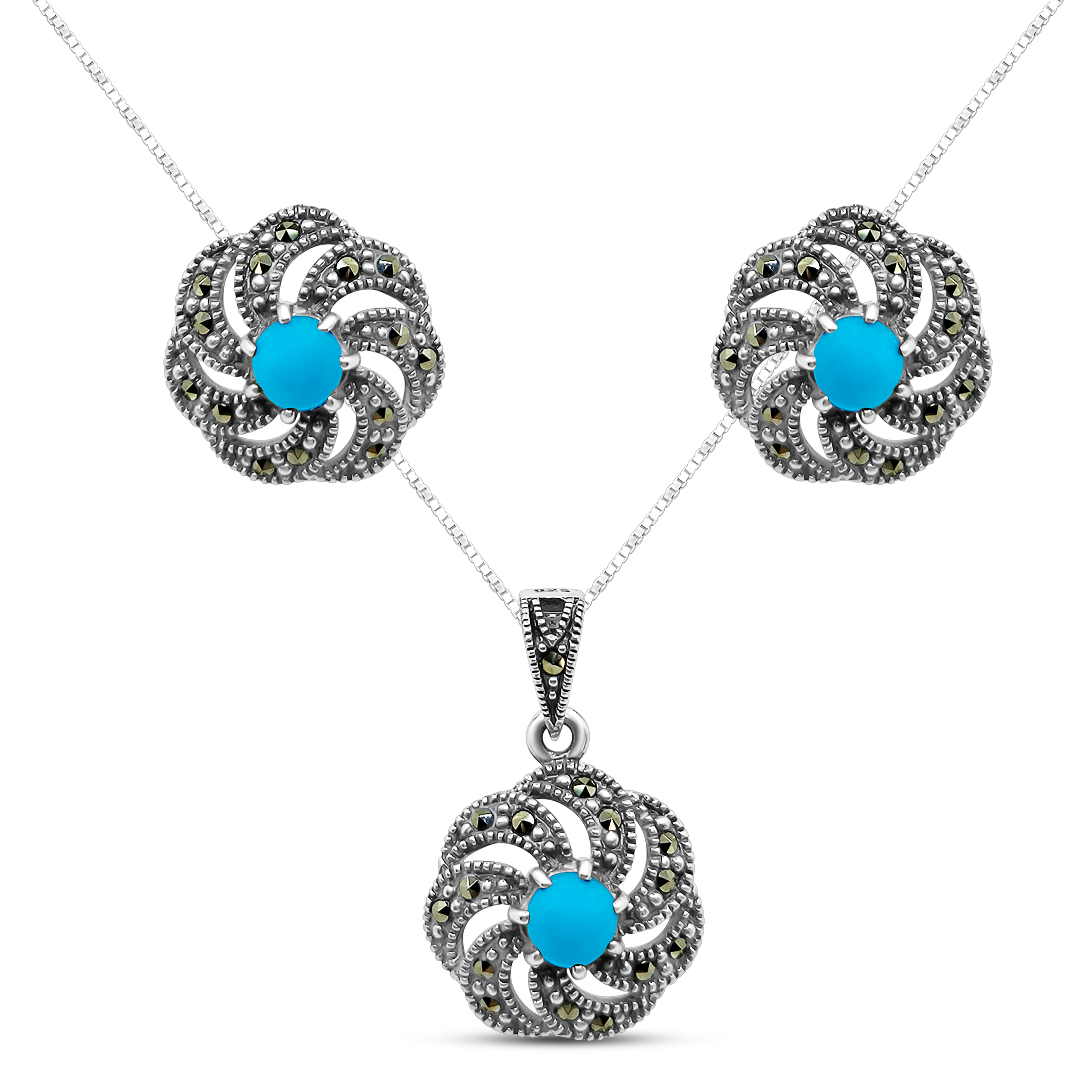 Set Argint cu Agata si Marcasite