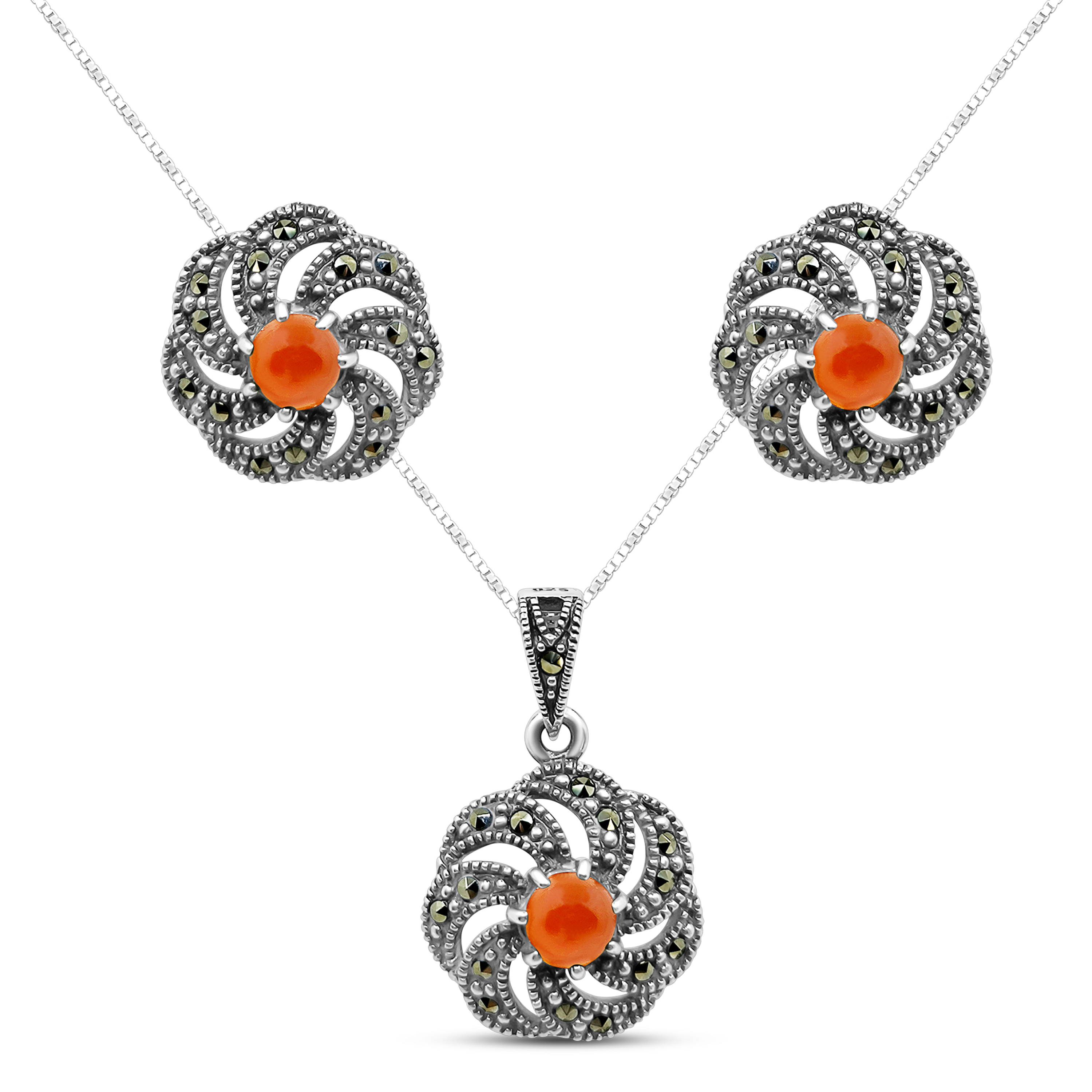 Set Argint cu Carneol si Marcasite