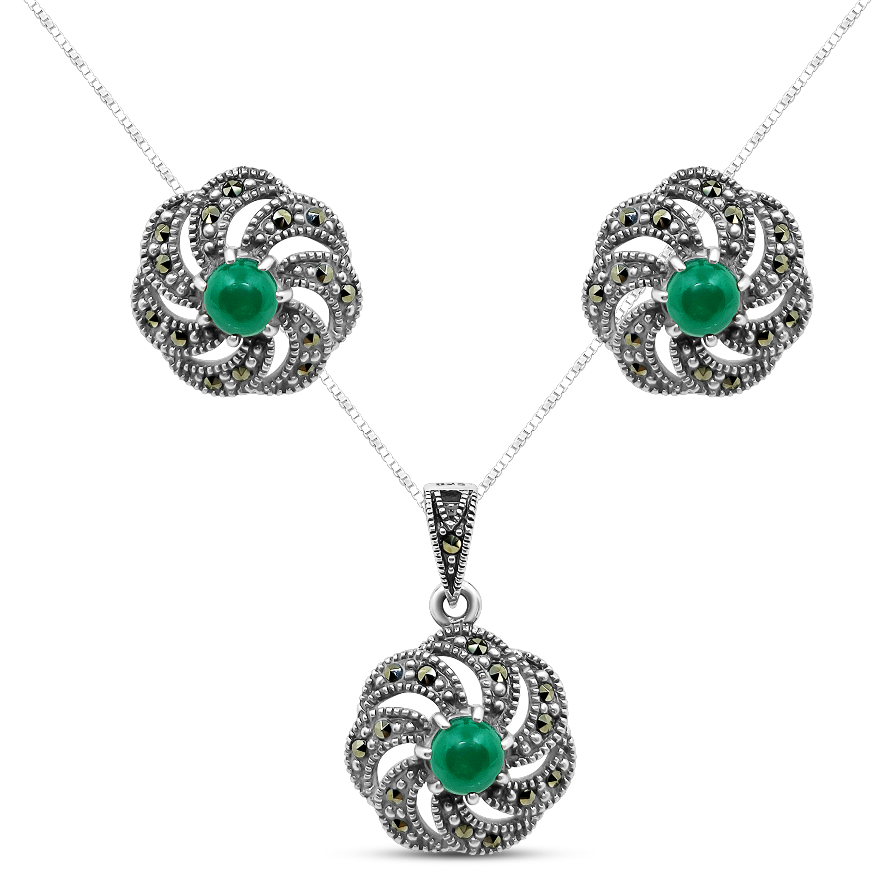 Set Argint cu Agata si Marcasite