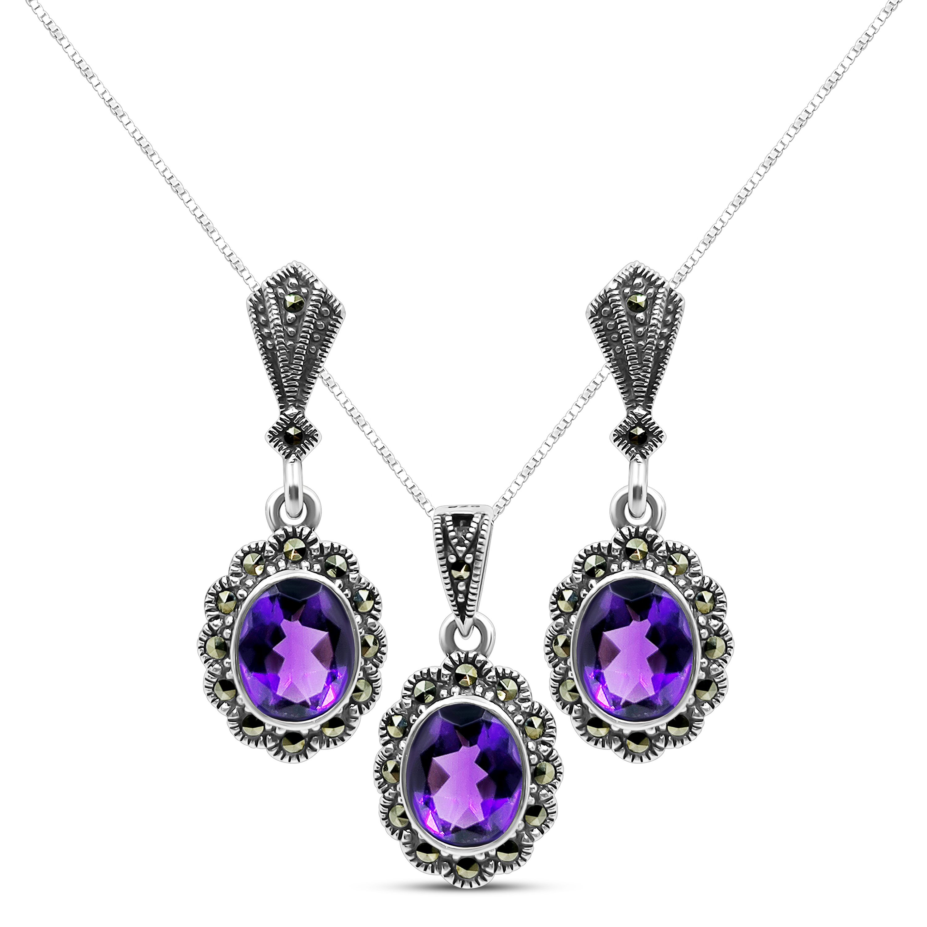 Set Argint cu Ametist si Marcasite