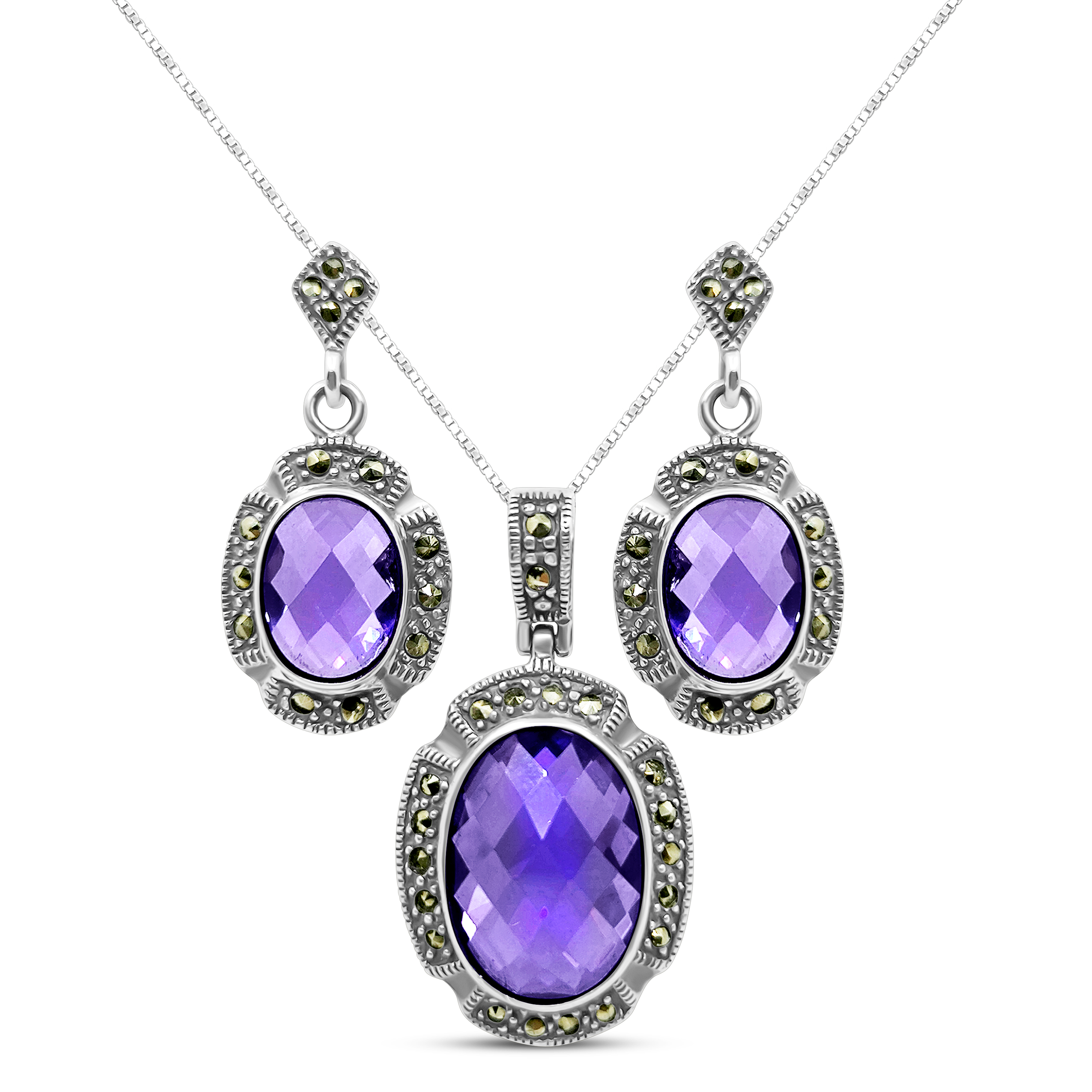 Set Argint cu Ametist si Marcasite