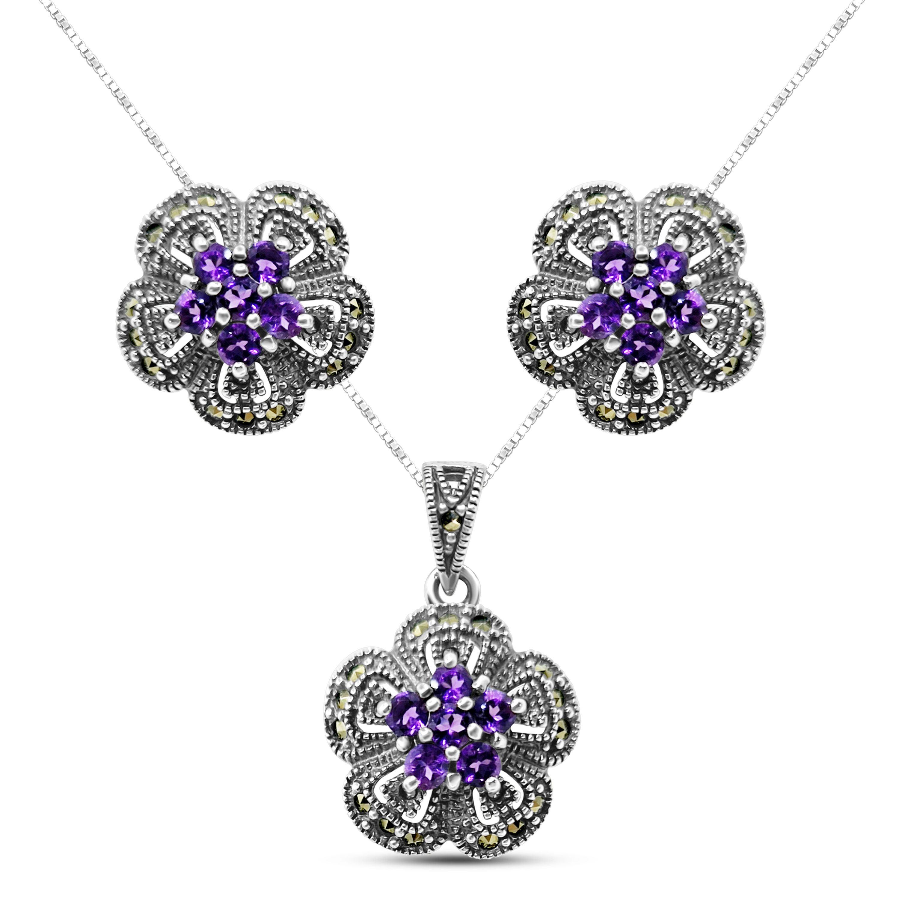 Set Argint cu Ametist si Marcasite