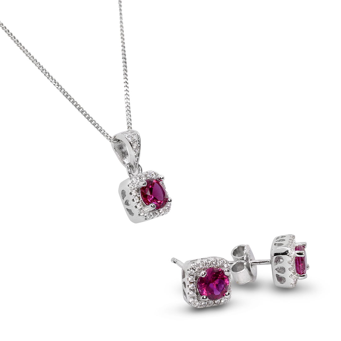 Set Cercei si Colier - Argint cu pietre zirconiu magenta