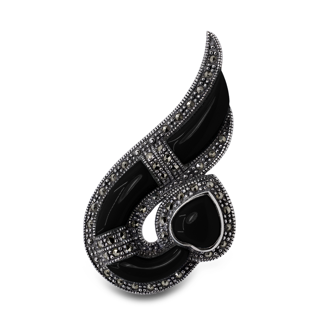 Brosa Argint cu Onix si Marcasite