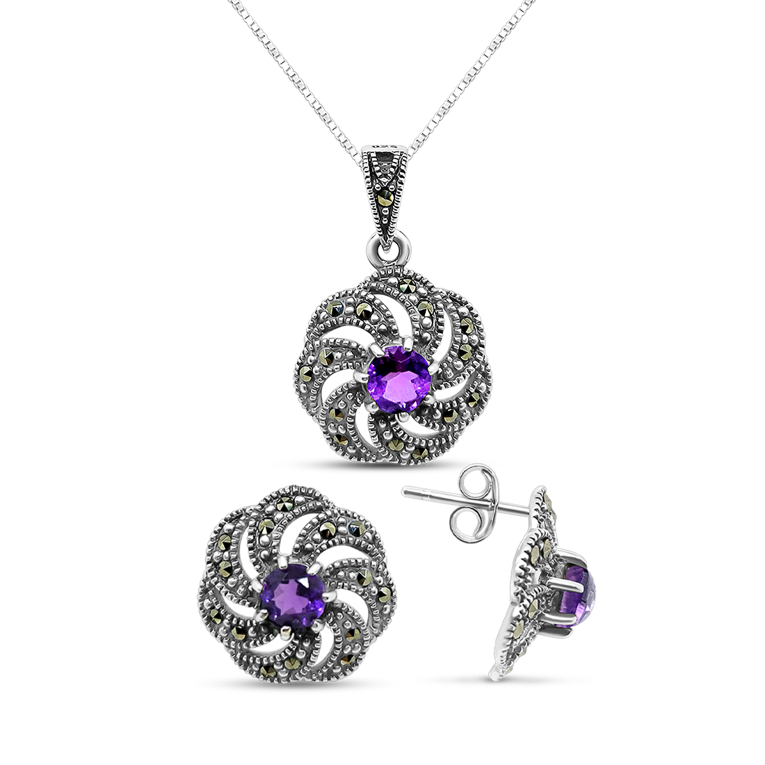 Set Argint cu Ametist si Marcasite