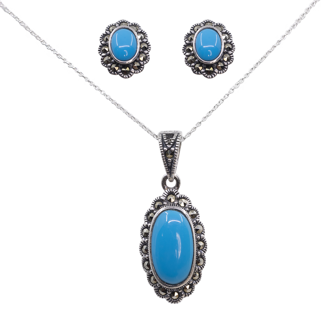 Set Argint cu Agata si Marcasite