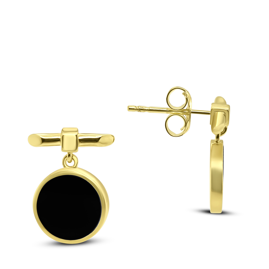 Cercei cu Onix - Argint placat cu Aur 14K