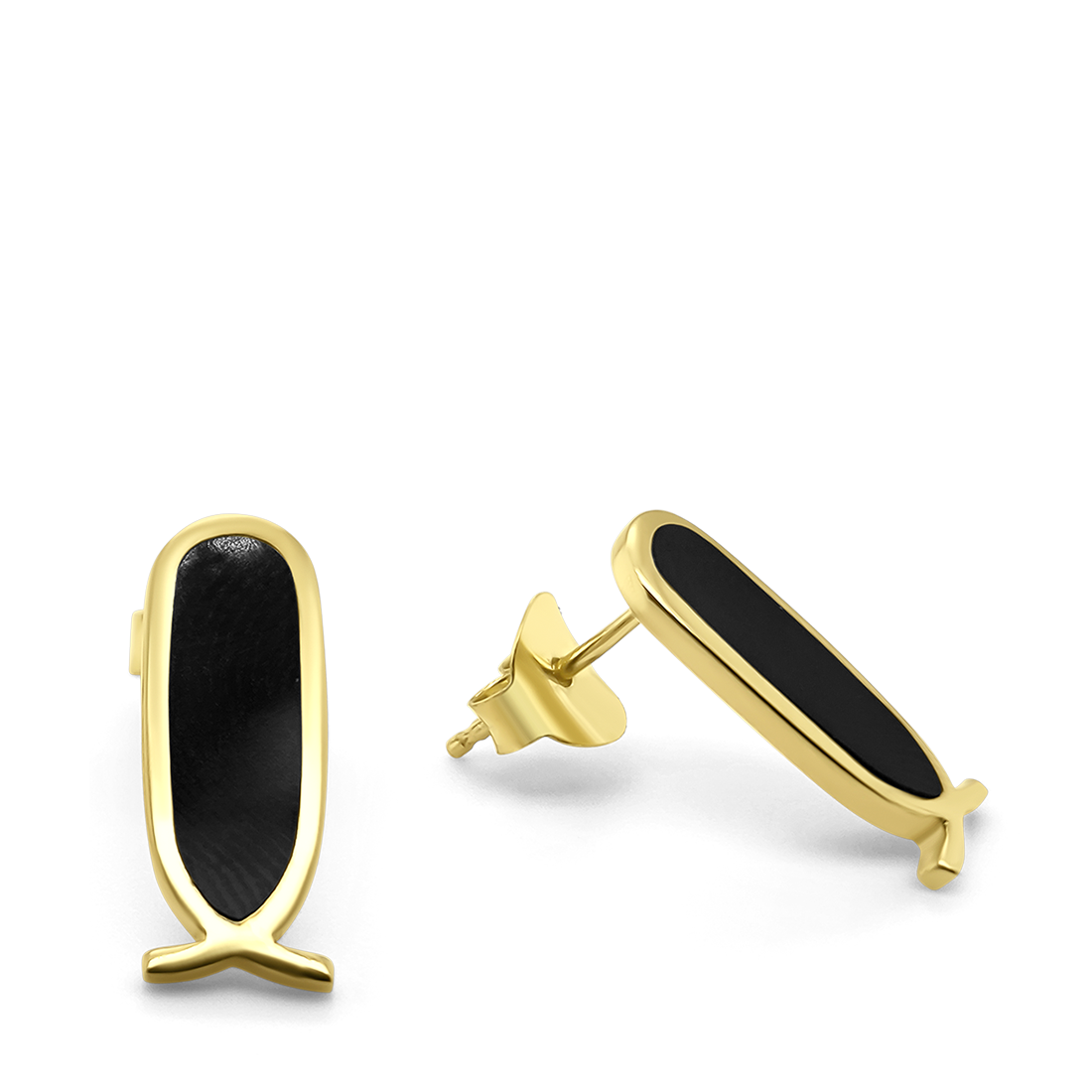 Cercei Argint placati cu Aur 14K si Onix