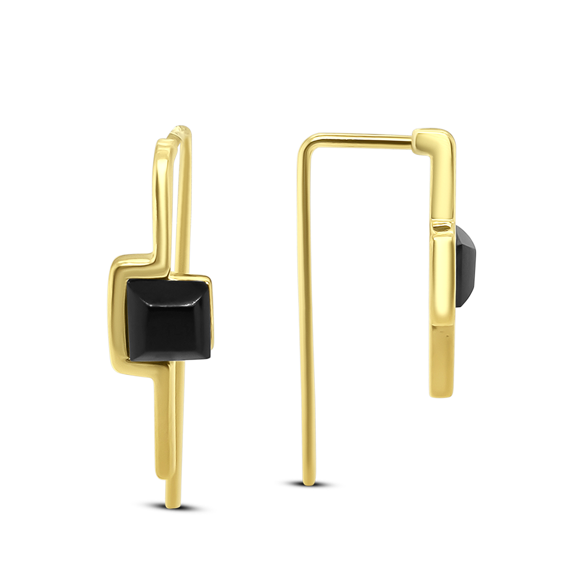 Cercei cu Onix - Argint placati cu Aur 14K